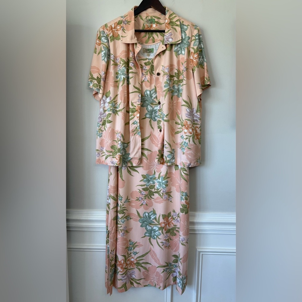 Tahiti Reef Club Tropical Floral 2 Piece Maxi Dress Blazer VTG Resort Rayon 1X